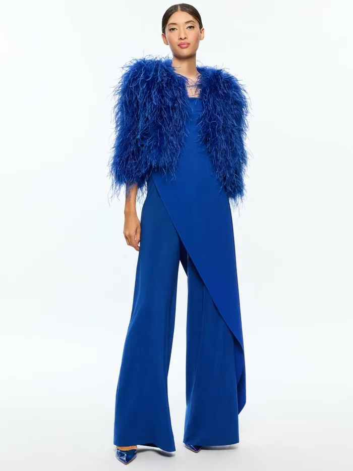 Alice Olivia KIDMAN FEATHERED BOXY JACKET Black Women Jackets Coats