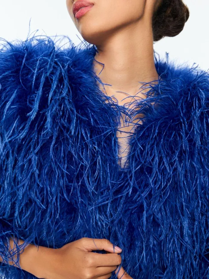 Alice Olivia KIDMAN FEATHERED BOXY JACKET Black Women Jackets Coats