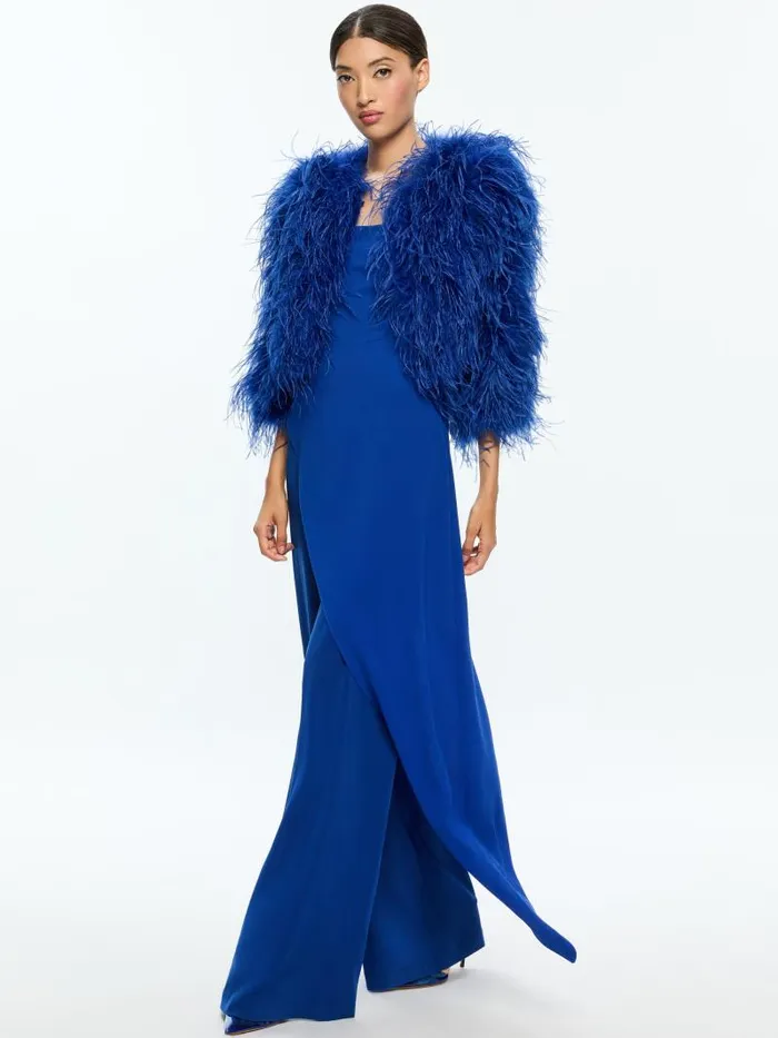 Alice Olivia KIDMAN FEATHERED BOXY JACKET Black Women Jackets Coats