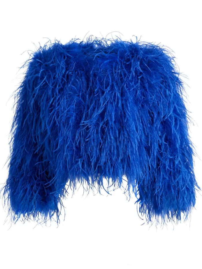Alice Olivia KIDMAN FEATHERED BOXY JACKET Black Women Jackets Coats