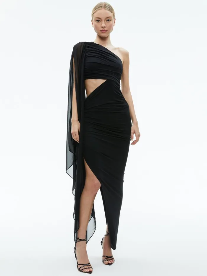 Alice Olivia LOURDES ASYMMETRICAL CUTOUT MAXI DRESS Black Women Dresses
