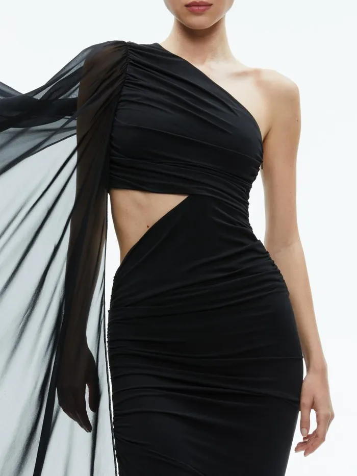 Alice Olivia LOURDES ASYMMETRICAL CUTOUT MAXI DRESS Black Women Dresses