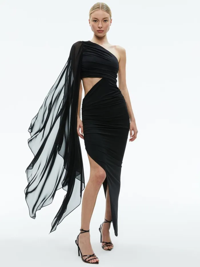 Alice Olivia LOURDES ASYMMETRICAL CUTOUT MAXI DRESS Black Women Dresses