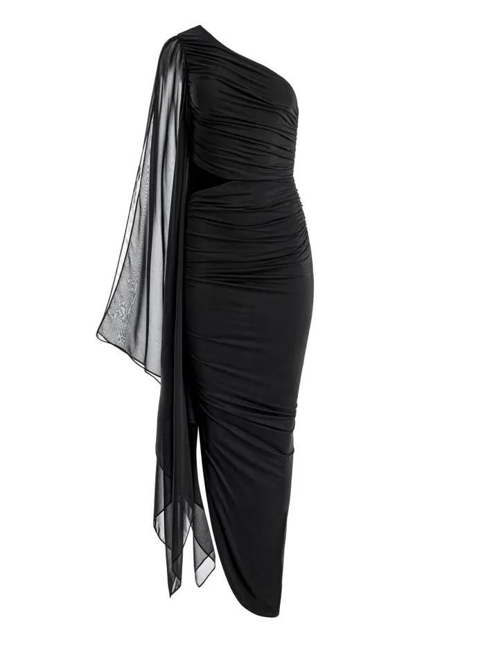 Alice Olivia LOURDES ASYMMETRICAL CUTOUT MAXI DRESS Black Women Dresses