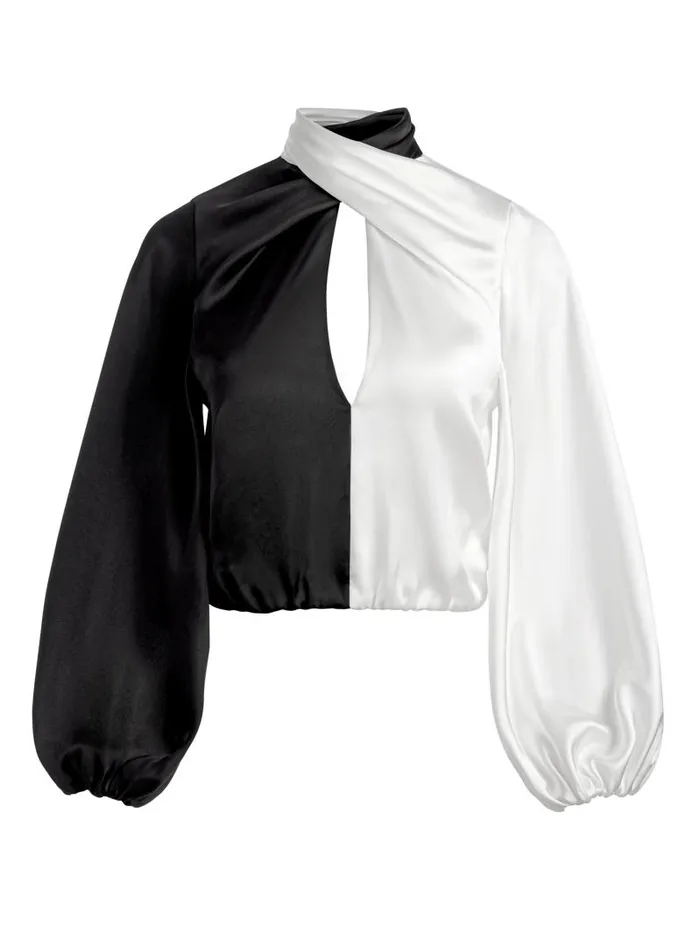 Alice Olivia MAHOGANY TWIST NECK CROPPED TOP Blackoff White Women Tops