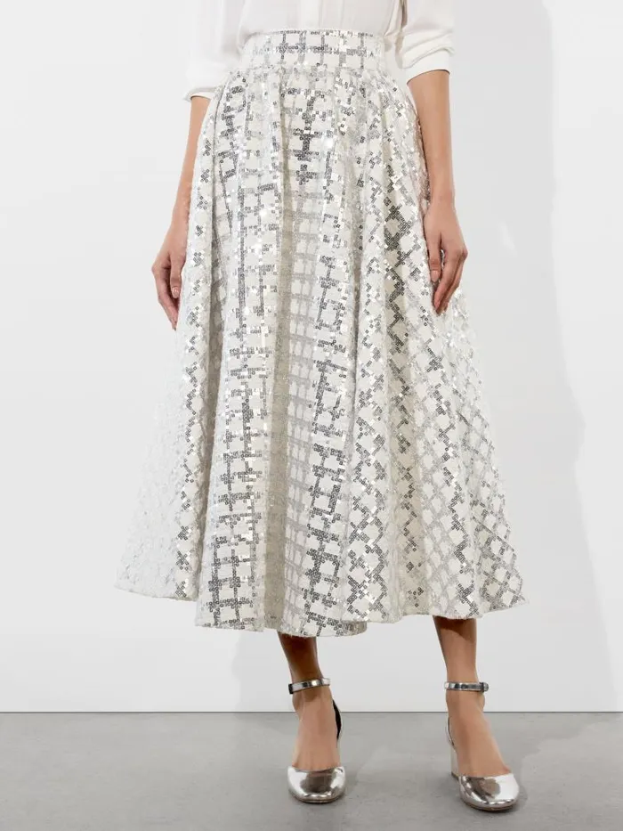 Alice Olivia NILDA VOLUMINOUS SKIRT Off White Women Skirts