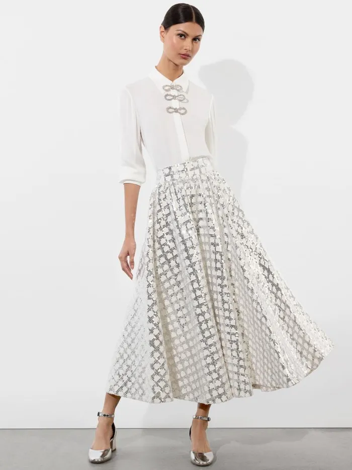 Alice Olivia NILDA VOLUMINOUS SKIRT Off White Women Skirts
