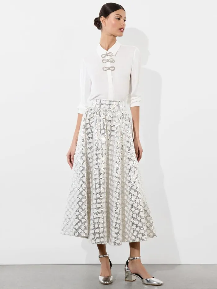 Alice Olivia NILDA VOLUMINOUS SKIRT Off White Women Skirts