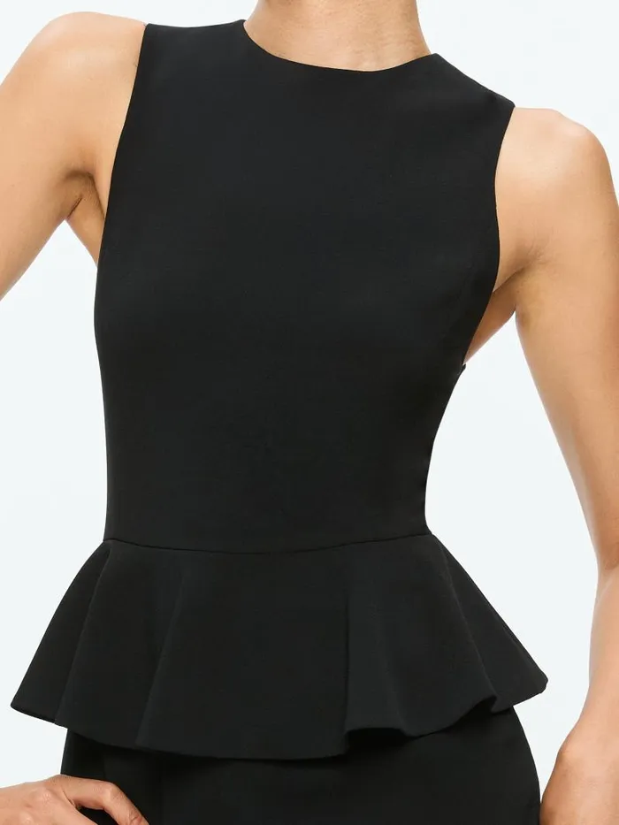 Alice Olivia POPPY PEPLUM MIDI DRESS Black Women Dresses