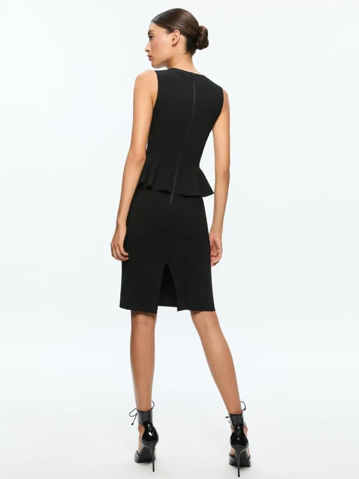 Alice Olivia POPPY PEPLUM MIDI DRESS Black Women Dresses
