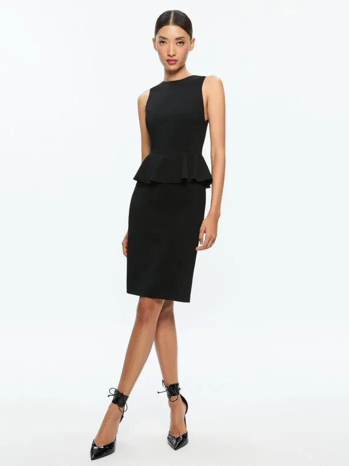 Alice Olivia POPPY PEPLUM MIDI DRESS Black Women Dresses