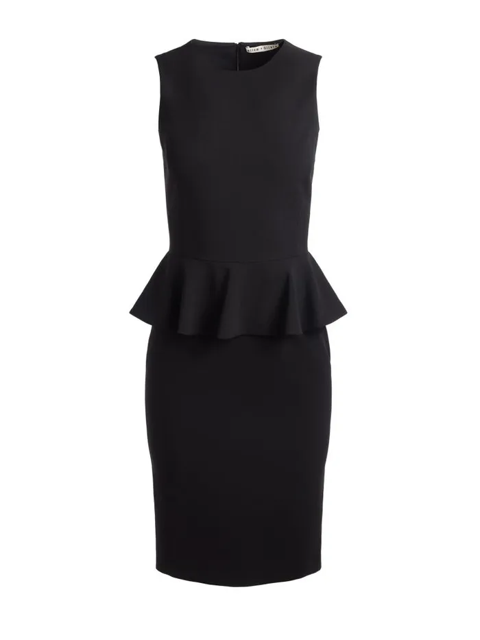 Alice Olivia POPPY PEPLUM MIDI DRESS Black Women Dresses
