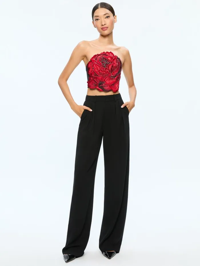 Alice Olivia RANDIE FLORAL APPLIQUE CROP TOP Le Parisien Women Tops
