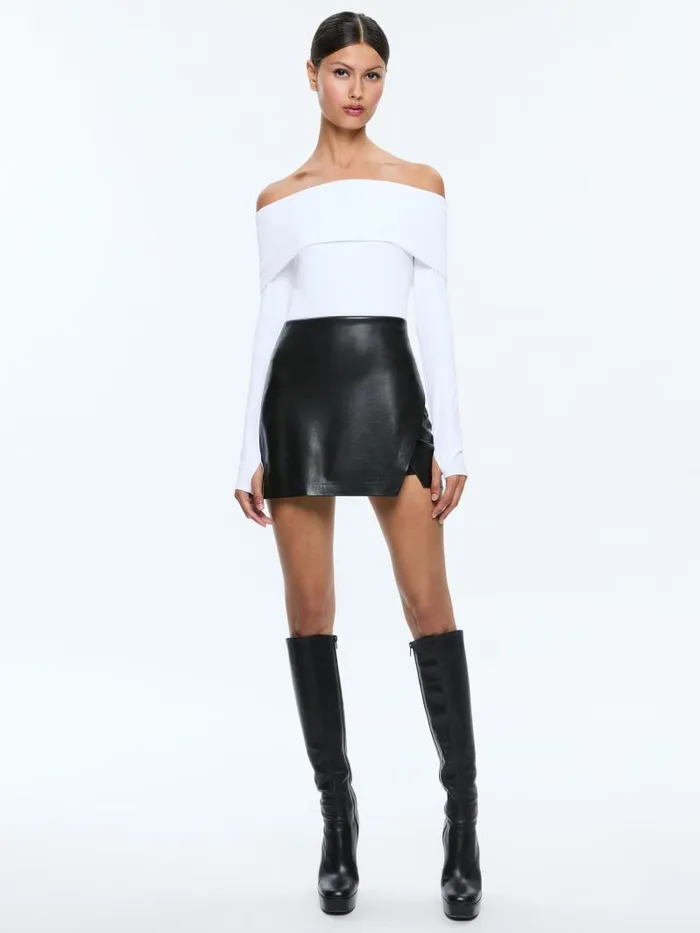 Alice Olivia SIOBHAN VEGAN WRAP MINI SKIRT Black Women Skirts