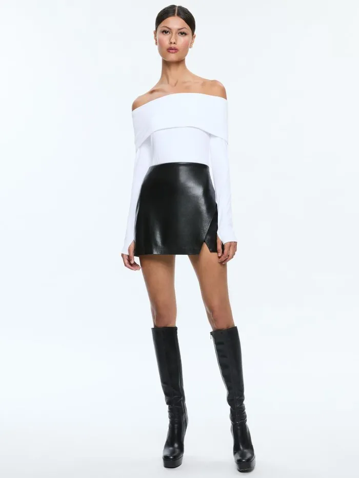 Alice Olivia SIOBHAN VEGAN WRAP MINI SKIRT Black Women Skirts