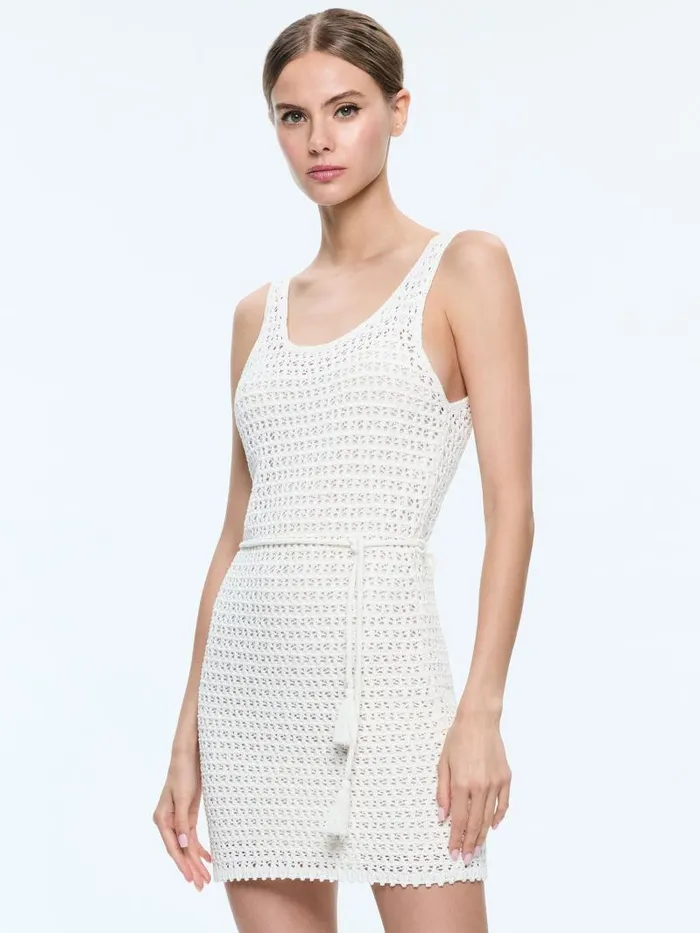 Alice Olivia TOMOKO WAIST TIE DRESS Vanilla Women Dresses