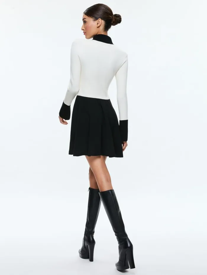 Alice Olivia TREVOR MIXED MEDIA DRESS Ecrublack Women Dresses