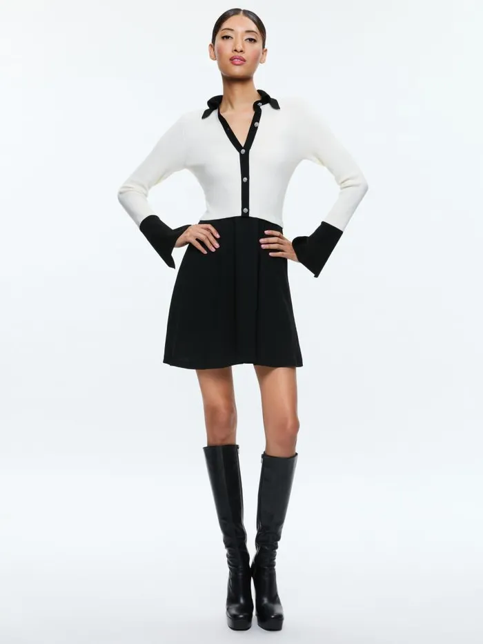 Alice Olivia TREVOR MIXED MEDIA DRESS Ecrublack Women Dresses