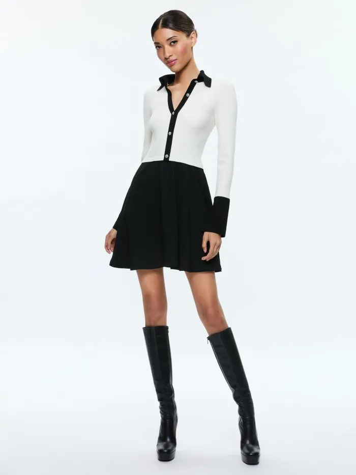 Alice Olivia TREVOR MIXED MEDIA DRESS Ecrublack Women Dresses