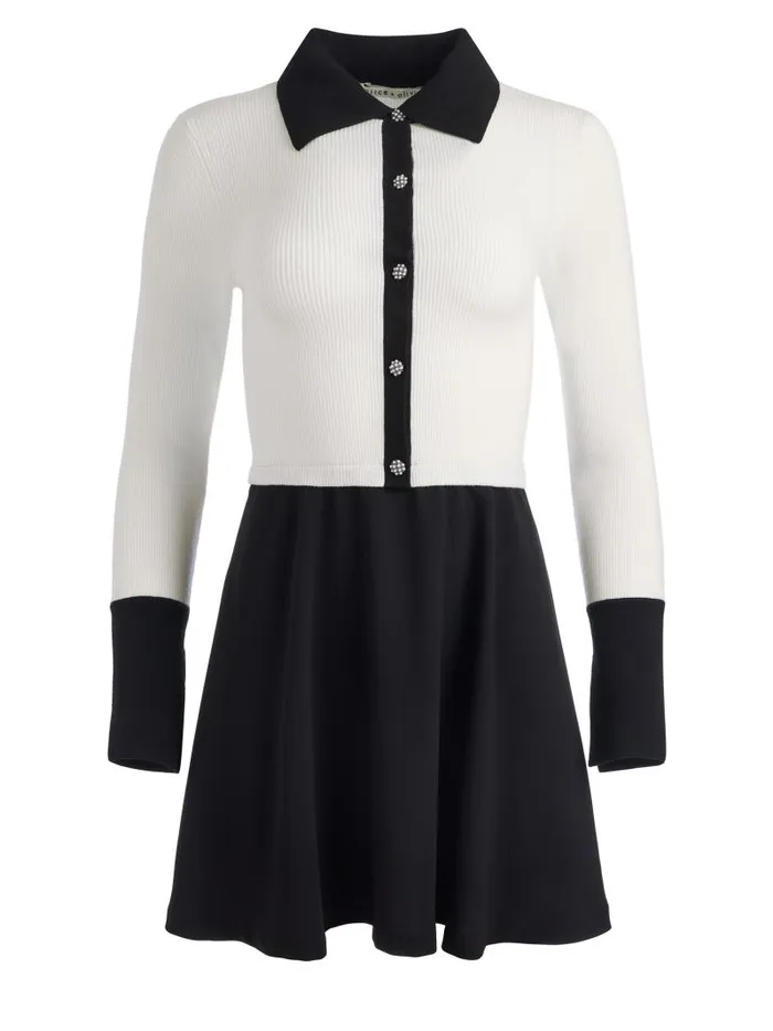 Alice Olivia TREVOR MIXED MEDIA DRESS Ecrublack Women Dresses