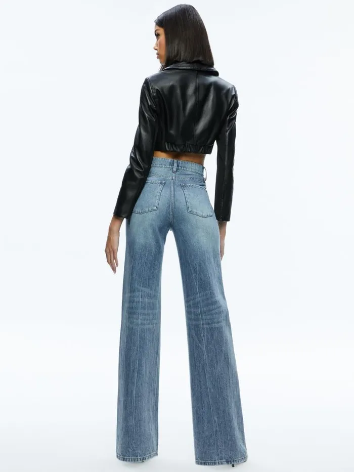 Alice Olivia YARDLEY LEATHER CROPPED JACKET Black Women Jackets Coats