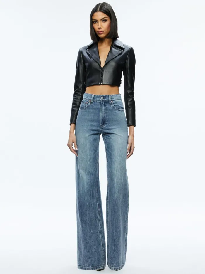 Alice Olivia YARDLEY LEATHER CROPPED JACKET Black Women Jackets Coats