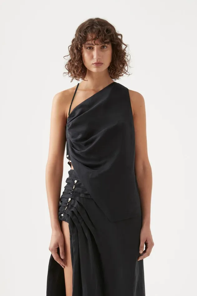 Allure Asymmetric Draped Cami Black Women Aje Tops