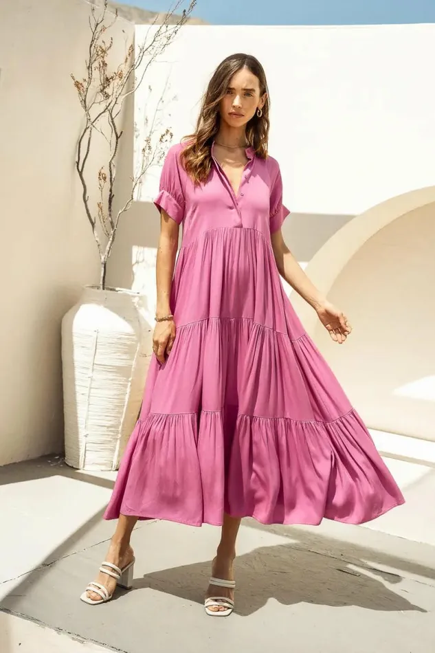 Amanda Tiered Dress In Orchid Orchid Women Bohme Dresses