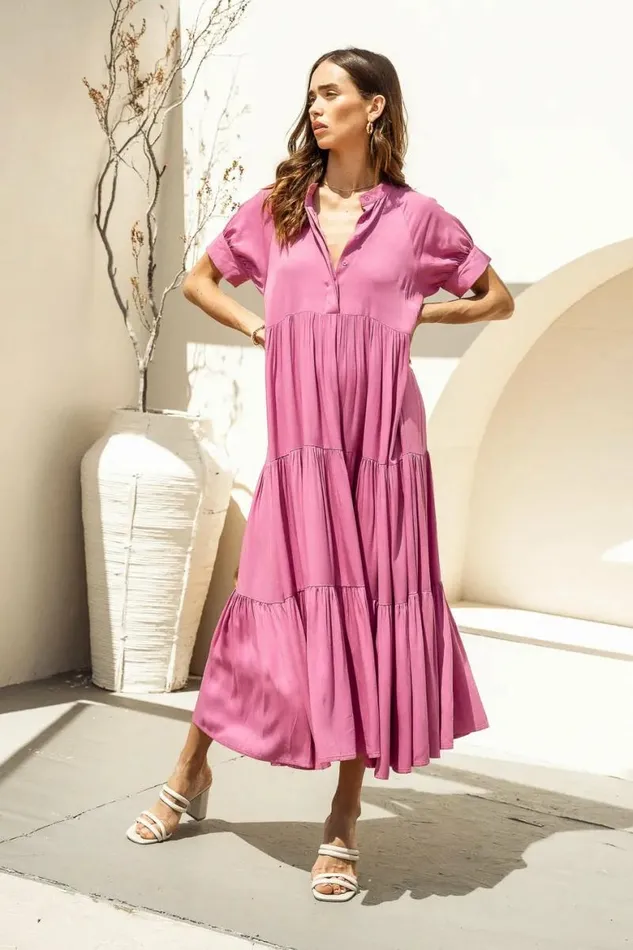 Amanda Tiered Dress In Orchid Orchid Women Bohme Dresses