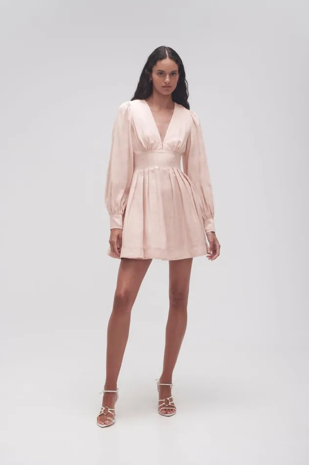 Amelia Plunge Mini Dress Blush Pink Women Aje Mini Dresses