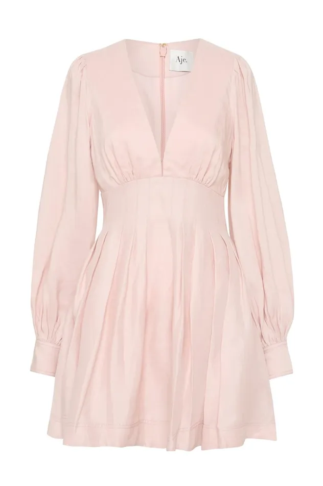 Amelia Plunge Mini Dress Blush Pink Women Aje Mini Dresses