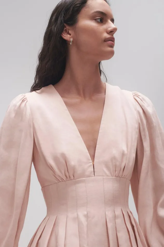 Amelia Plunge Mini Dress Blush Pink Women Aje Mini Dresses