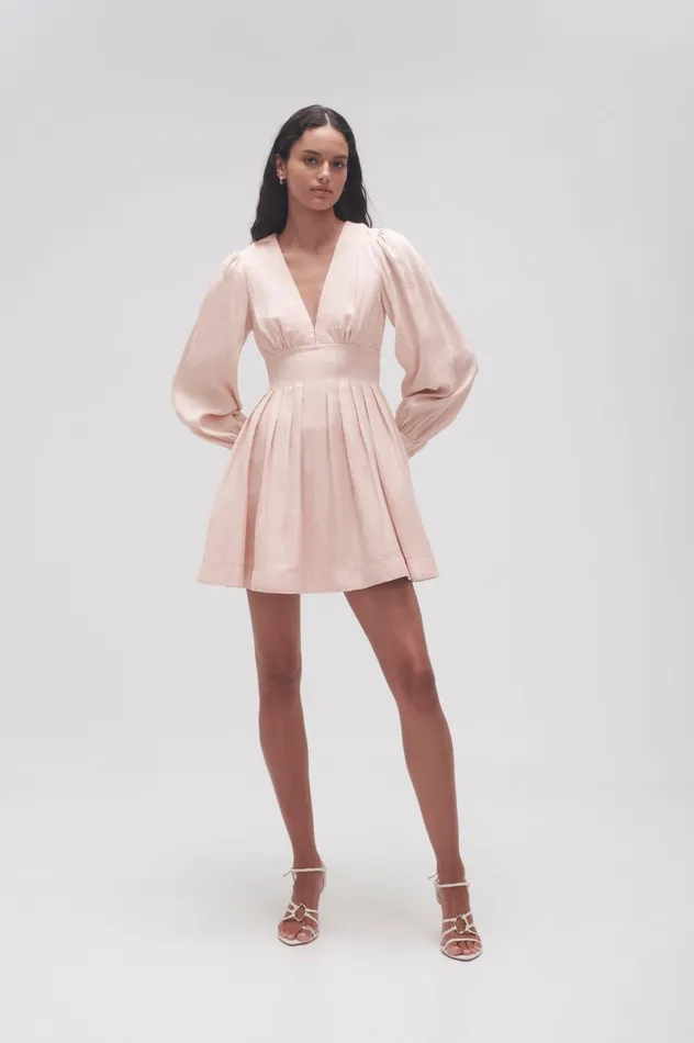 Amelia Plunge Mini Dress Blush Pink Women Aje Mini Dresses