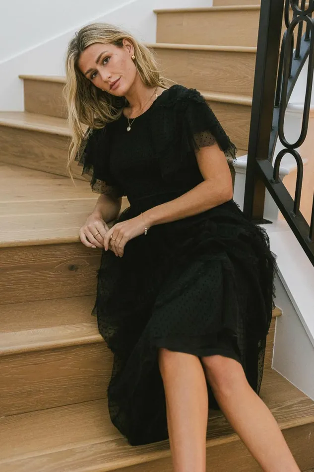Amy Self Dot Mesh Dress Black Women Bohme Dresses