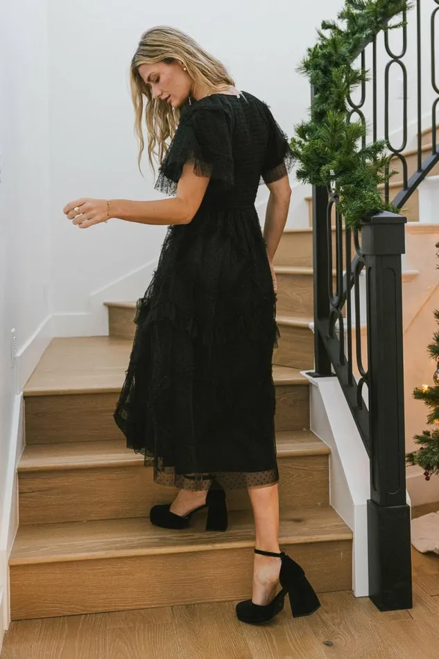 Amy Self Dot Mesh Dress Black Women Bohme Dresses