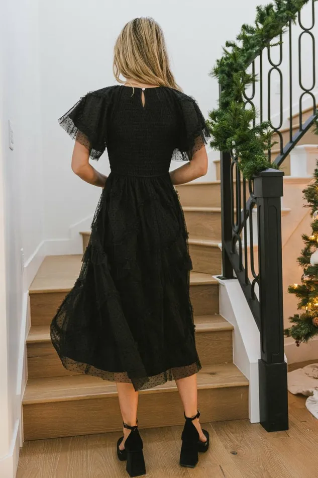 Amy Self Dot Mesh Dress Black Women Bohme Dresses