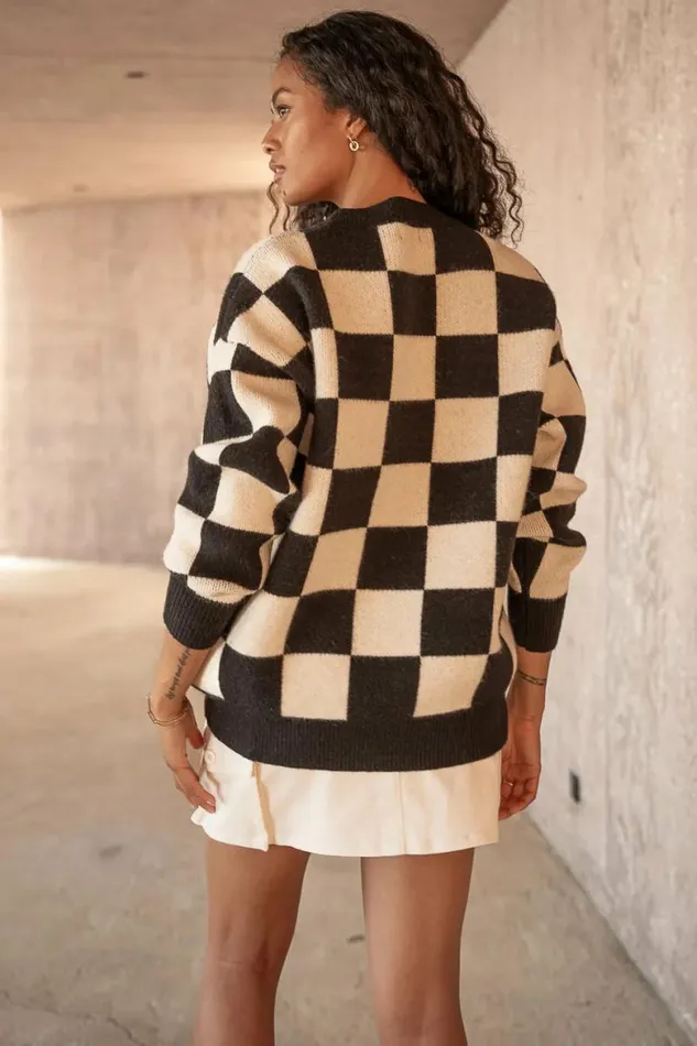 Angela Checkered Sweater In Black Black Women Bohme Tops