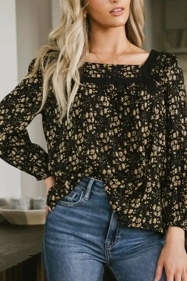 Angela Floral Blouse Black Women Bohme Tops