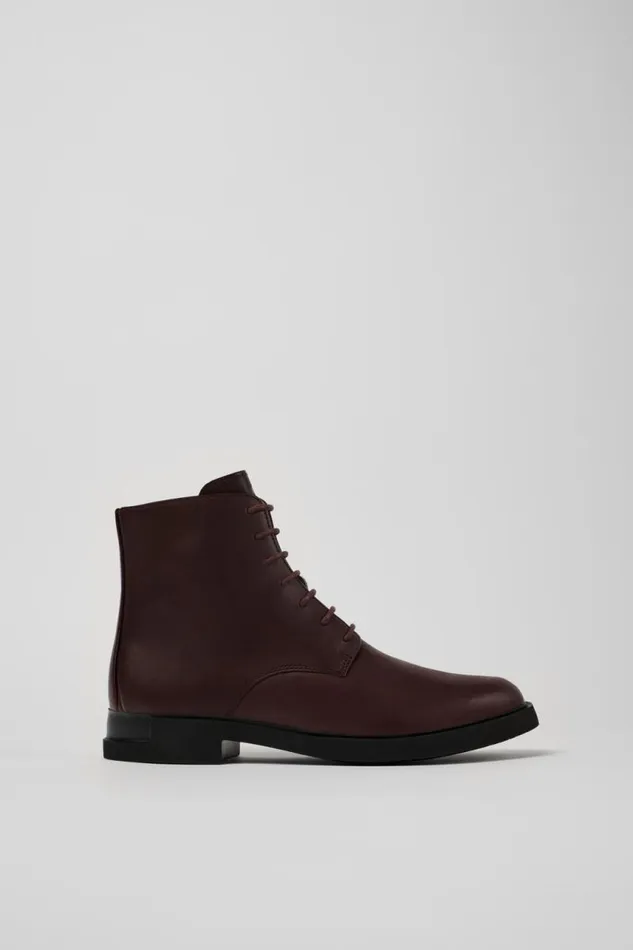 Ankle Boots Women Camper Iman Burgundy Leather Laceup Boots