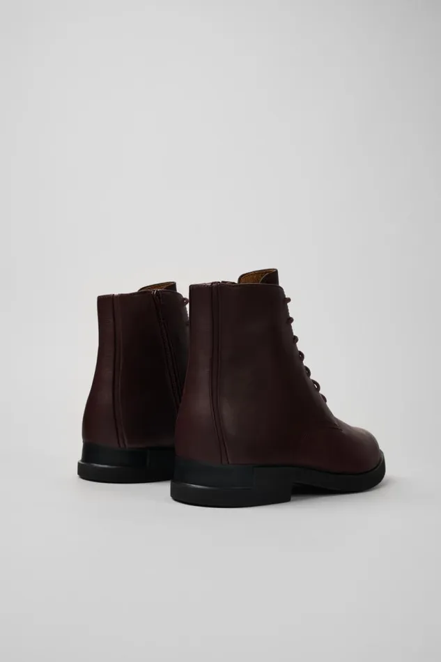 Ankle Boots Women Camper Iman Burgundy Leather Laceup Boots