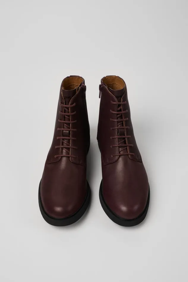 Ankle Boots Women Camper Iman Burgundy Leather Laceup Boots