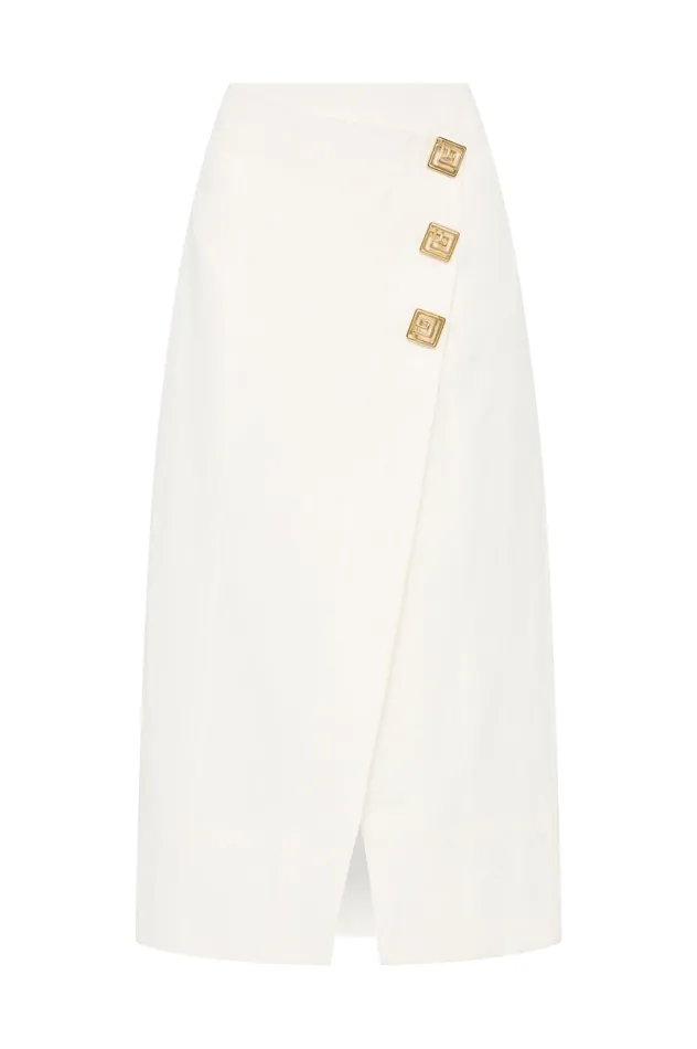 Araminta Wrap Front Midi Skirt Ivory Women Aje Skirts