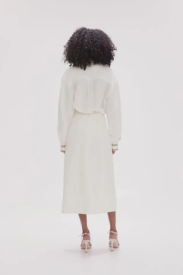 Araminta Wrap Front Midi Skirt Ivory Women Aje Skirts