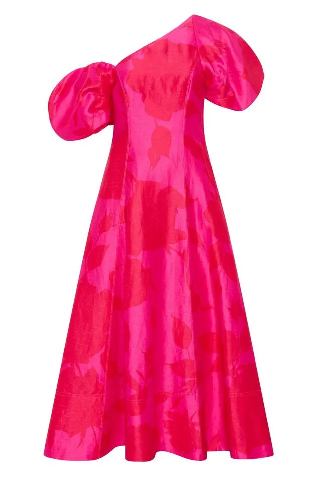 Arista Tulip Sleeve Midi Dress Florescent Rose Women Aje Wedding Guest Dresses