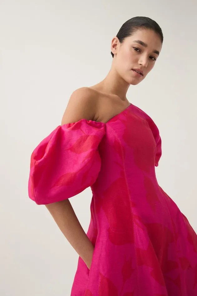 Arista Tulip Sleeve Midi Dress Florescent Rose Women Aje Wedding Guest Dresses