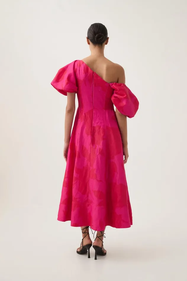 Arista Tulip Sleeve Midi Dress Florescent Rose Women Aje Wedding Guest Dresses