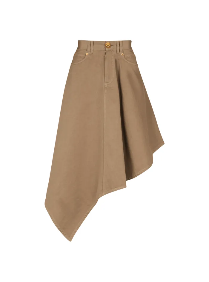 Asymmetrical Pleated Skirt In Cotton Canvas Beige Women Balmain Skirts