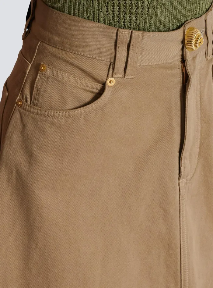 Asymmetrical Pleated Skirt In Cotton Canvas Beige Women Balmain Skirts