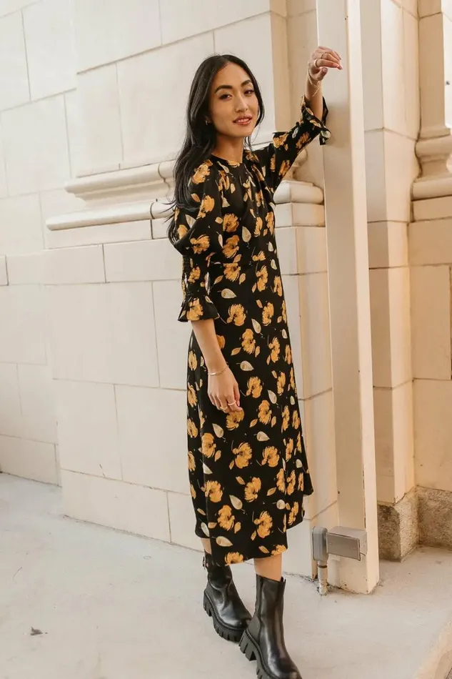 Aubree Midi Dress In Black Black Women Bohme Dresses