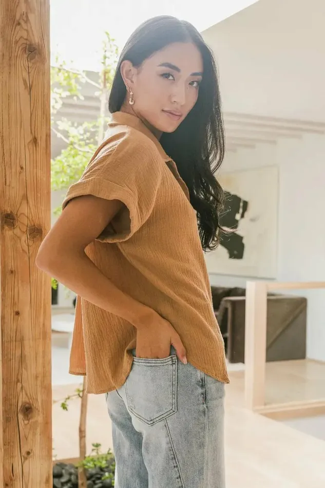 Aurelia Button Up Top In Tan Tan Women Bohme Tops